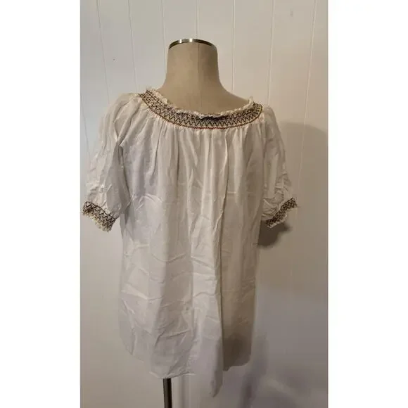 Voice Embroidered Tunic Womens XL White Boho Floral Peasant Top India Festival - Picture 9 of 12